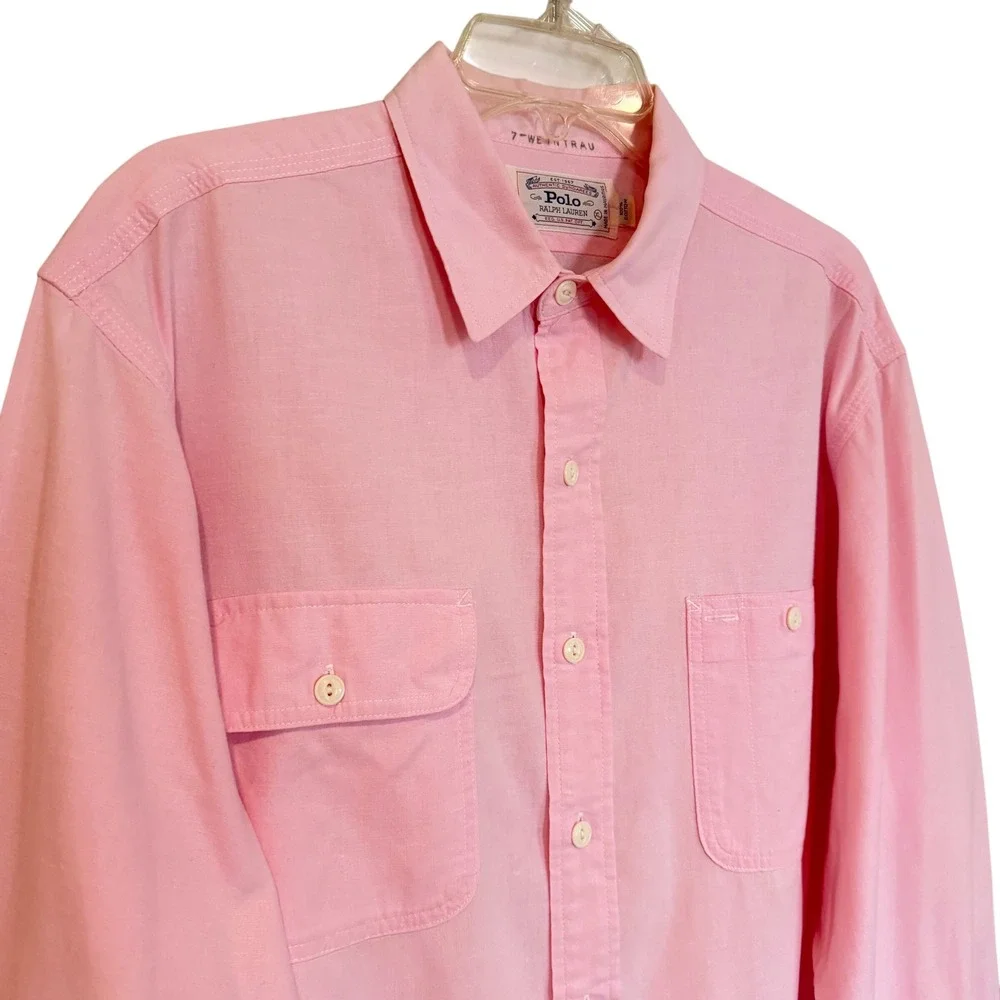 Polo Ralph Lauren Vintage 80s Button Down Shirt Men's XL Pink Classic‎ Preppy